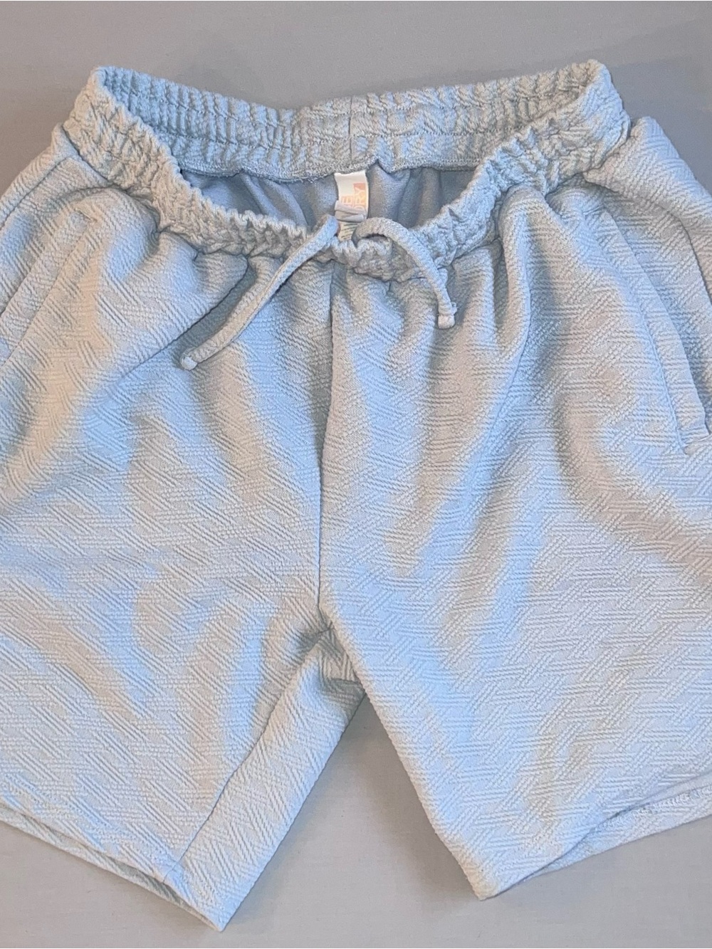 Light Blue Textured Drawstring Shorts